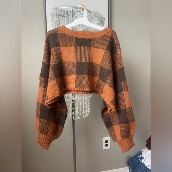 Plaid knit cropped sweater - Picture 1 of 2